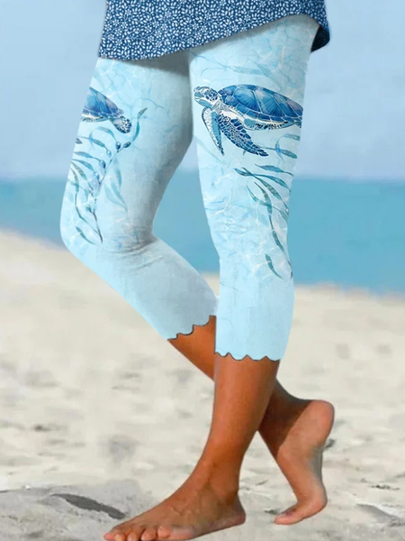 

Casual Turtle Capris Leggings, Blue, Leggings