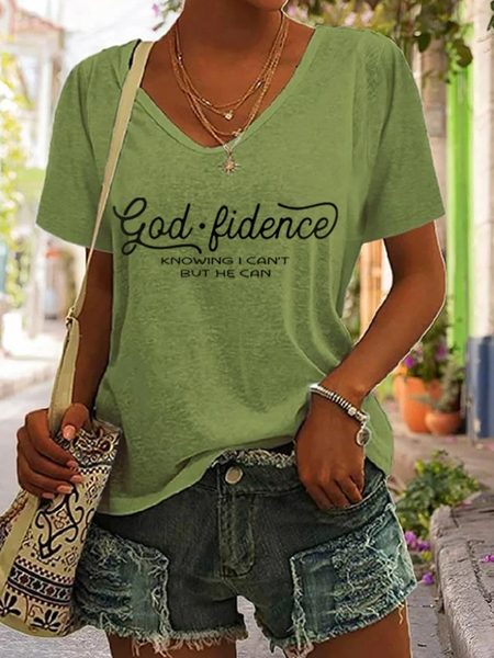 

Casual Text Letters V Neck Short Sleeve T-shirt, Green, T-shirts