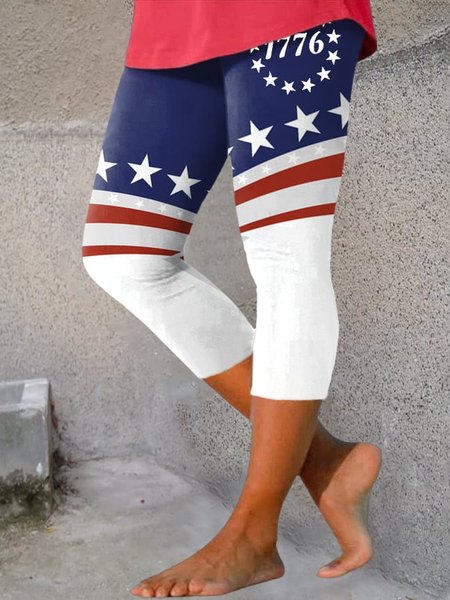 

Casual Text Letters Capris Leggings, Blue, Leggings