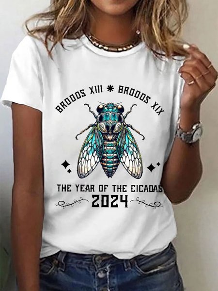 

Casual Animal Crew Neck Short Sleeve T-shirt, White, T-shirts