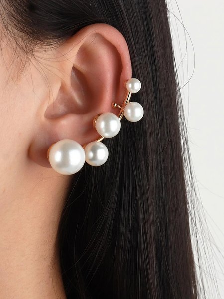 

1pair Elegant Irregular Imitation Pearls Ear Cuff, As picture, Earrings