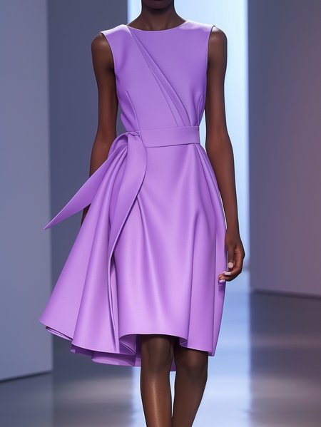 

Women's Sleeveless Summer Plain Ruched Dress Crew Neck Holiday Going Out Urban Midi A-Line, Purple, Dresses