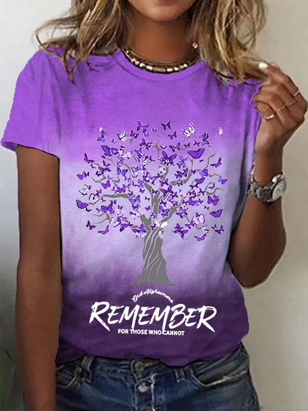 

Casual Tree Crew Neck Short Sleeve T-shirt, Purple, T-shirts