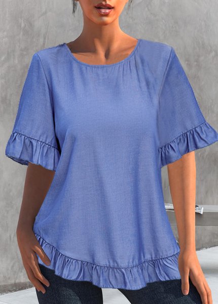 

Casual Crew Neck Blouse, Blue, Blouses & Shirts