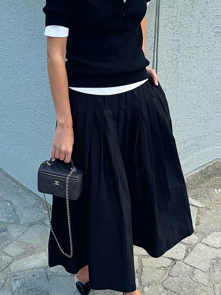 

Loose Lightweight Urban Midi Skirt, Black, Skirts