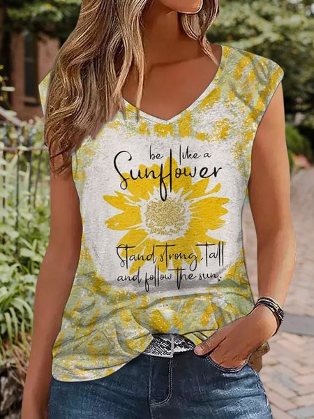 

Casual V Neck Turtle Tank Top, Yellow, Tanks & Camis