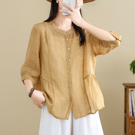 

Acrylic Plain Loose Casual Blouse, Yellow, Blouses & Shirts