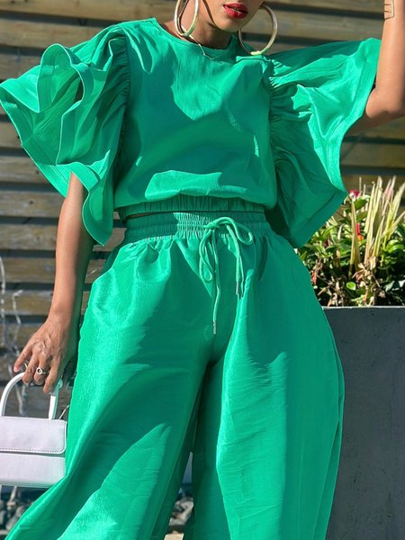 

Urban Crew Neck Short Sleeve Plain Shirt, Green, Blouses and Shirts