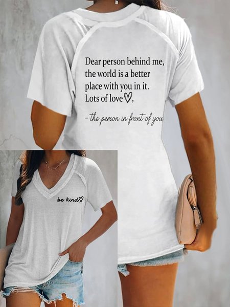 

Casual Text Letters V Neck Short Sleeve T-shirt, White, T-shirts