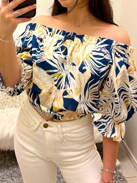

Printing Urban Floral Off The Shoulder Shirt, As picture, Blouses and Shirts