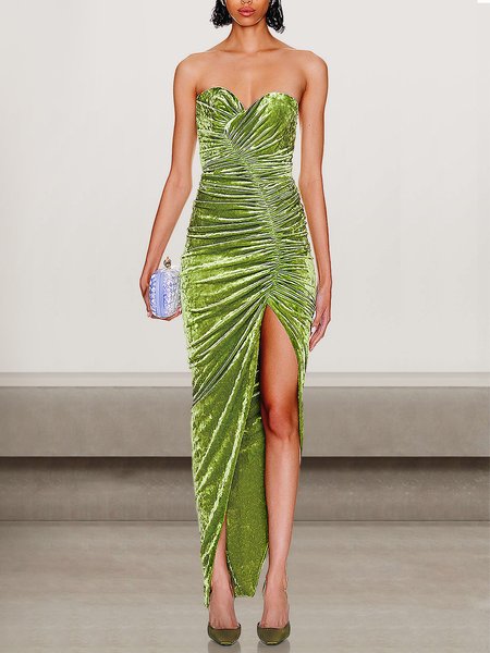 

Women Plain Strapless Sleeveless Comfy Sexy Mini Dress, Green, Dinner dress