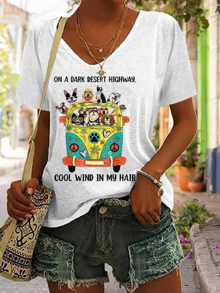 

Casual Text Letters V Neck Short Sleeve T-shirt, White, T-shirts