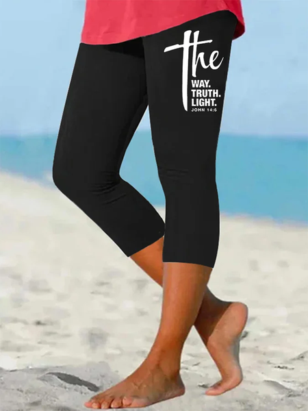 

Casual Text Letters Capris Leggings, Black, Leggings