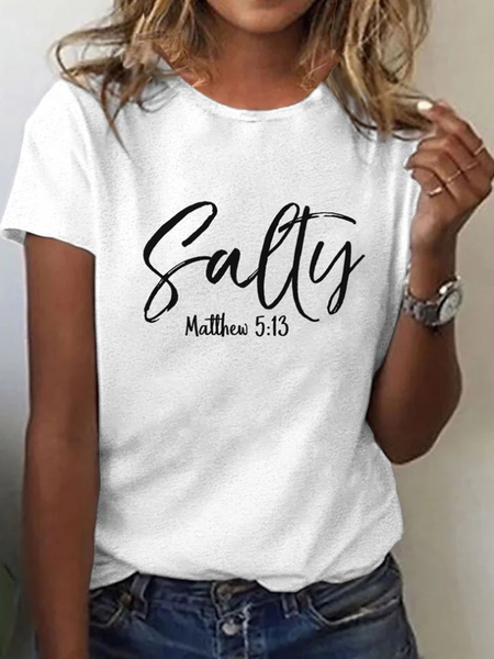 

Casual Letter Pattern Crew Neck Short Sleeve T-shirt, White, T-shirts