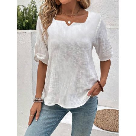 

Casual Square Neck Plain Blouse, White, Blouses & Shirts