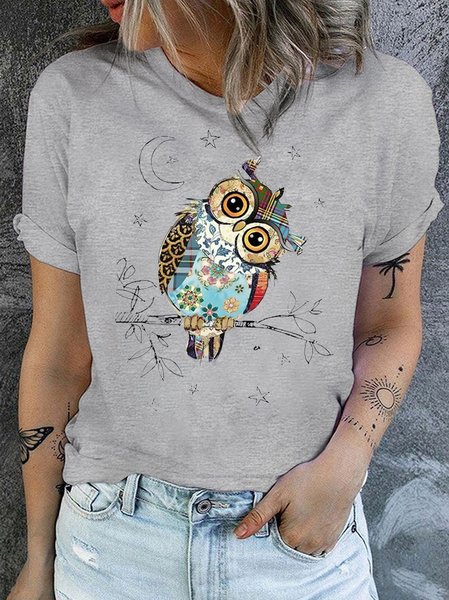 

Crew Neck Casual Cotton T-Shirt, Gray, T-shirts