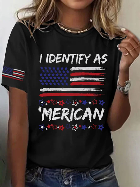 

Casual Independence Day (Flag) Crew Neck Short Sleeve T-shirt, Black, T-shirts