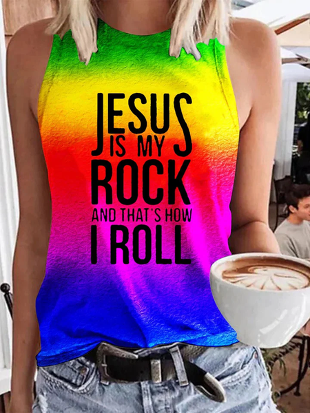 

Casual Crew Neck Text Letters Tank Top, Multicolor, Tanks & Camis