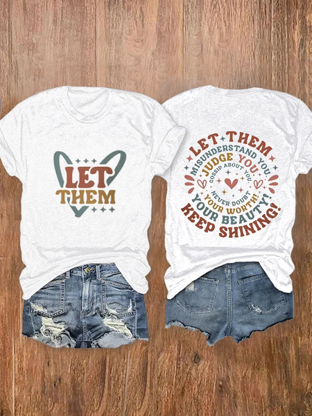 

Casual Text Letters Crew Neck Short Sleeve T-shirt, White, T-shirts