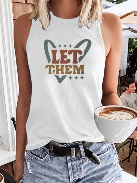 

Casual Crew Neck Text Letters Tank Top, White, Tanks & Camis