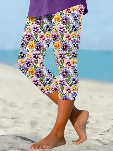 

Casual Floral Capris Leggings, Multicolor, Leggings
