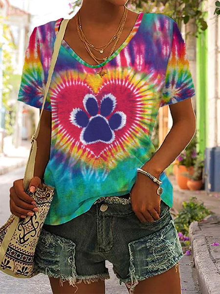 

Casual Dog V Neck Short Sleeve T-shirt, Multicolor, T-shirts