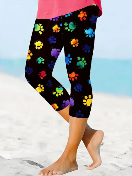 

Casual Dog Capris Leggings, Black, Leggings