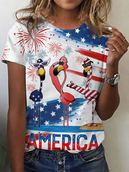 

Casual Independence Day (Flag) Crew Neck Short Sleeve T-shirt, Multicolor, T-shirts
