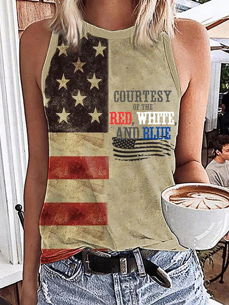 

Casual Crew Neck Independence Day (Flag) Tank Top, Multicolor, Tanks & Camis