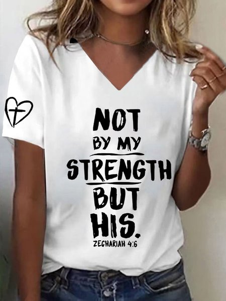 

Casual Text Letters V Neck Short Sleeve T-shirt, White, T-shirts