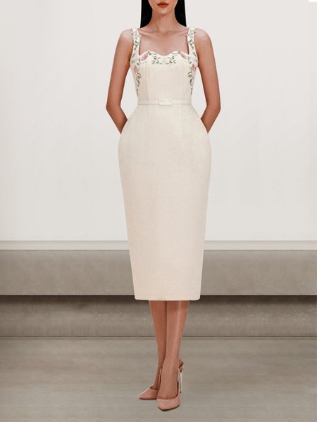 

Women Floral Spaghetti Sleeveless Comfy Sexy Midi Dress, Off white, Dinner dress