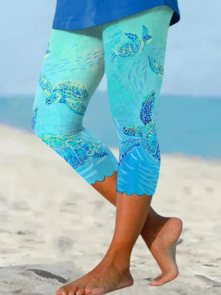 

Casual Turtle Capris Leggings, Aqua blue, Leggings