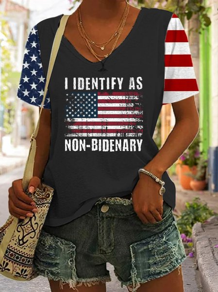 

Women's Short Sleeve Tee T-shirt Summer Independence Day (Flag) V Neck Holiday Going Out Casual Top Black, T-Shirts