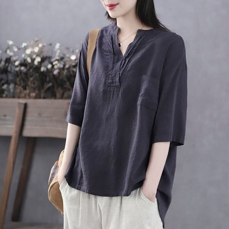 

Casual Cotton Notched Shirt, Navyblue, Blouses & Shirts