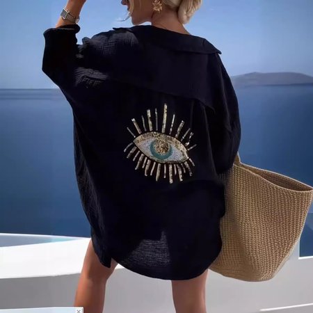 Loose Vacation Shirt, Black, Blouses & Shirts