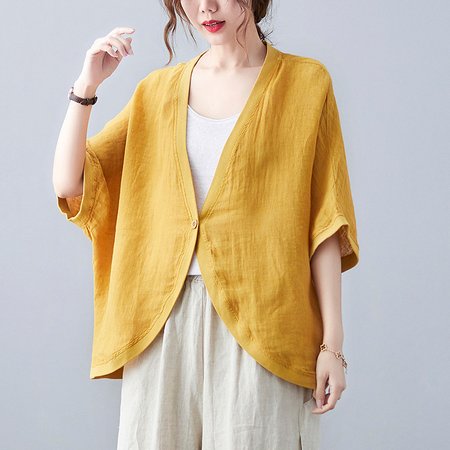 

Plain Polyester Cotton Vacation Blouse, Yellow, Outerwear