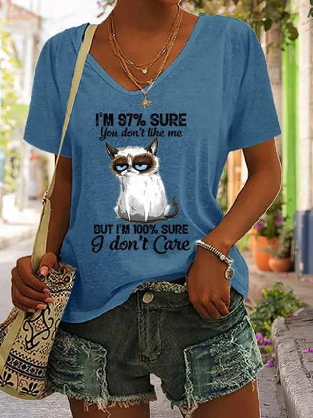 

Casual Text Letters V Neck Short Sleeve T-shirt, Blue, T-shirts