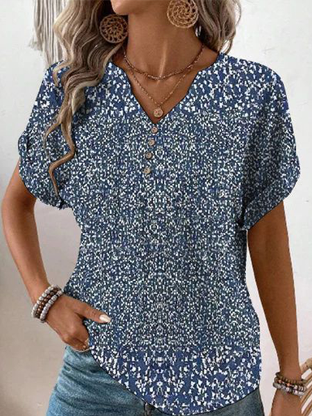 

Women's Short Sleeve Blouse Summer Floral V Neck Daily Going Out Casual Top Dark Blue, Blouses