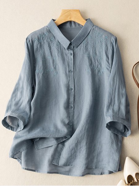 

Cotton Loose Plain Casual Blouse, Blue, Blouses & Shirts