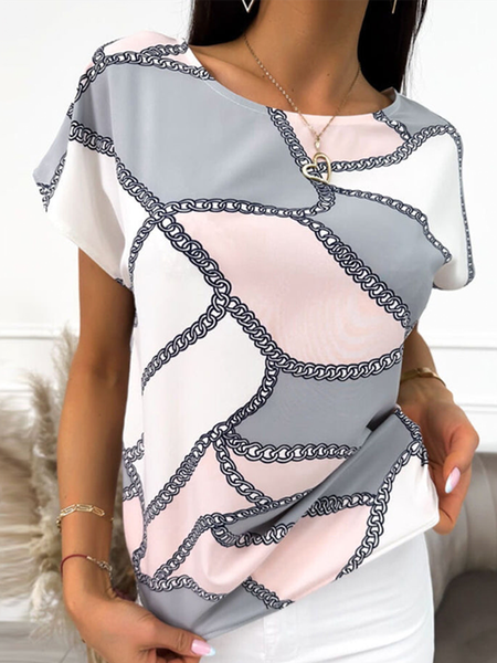 

Women's Short Sleeve Tee T-shirt Summer Geometric Crew Neck Daily Going Out Casual Top Pink, T-Shirts