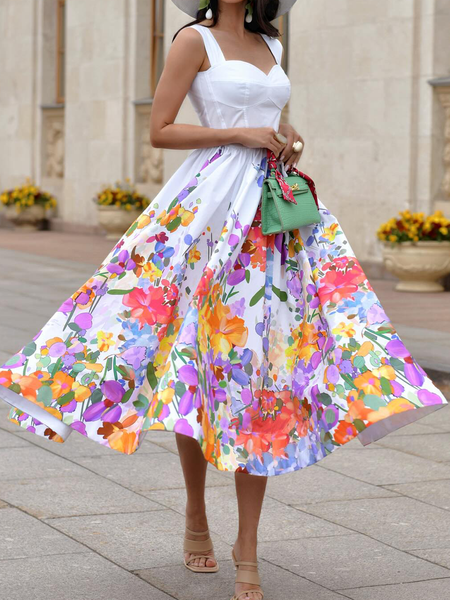 

Elegant Floral Regular Fit Short Sleeve Others Midi Dress, As picture, Midi Dresses