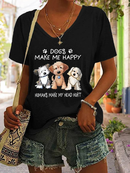 

Casual Text Letters V Neck Short Sleeve T-shirt, Black, T-shirts