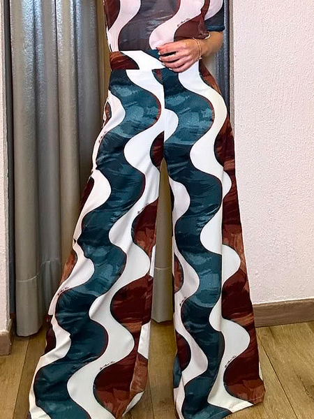 

Geometric Urban Loose Long Pants Wide leg pants, As picture, Pants