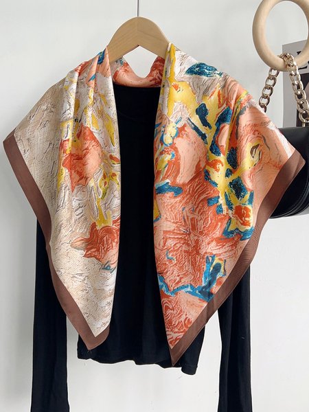 

Elegant Oil Painting Floral Printed Kerchief, Coffee, Scarves