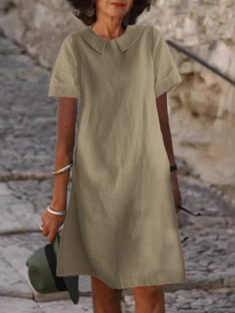 Casual Cotton Dress With No, Deep khaki, Midi Dresses