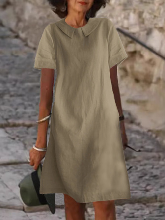 

Casual Cotton Dress With No, Deep khaki, Midi Dresses