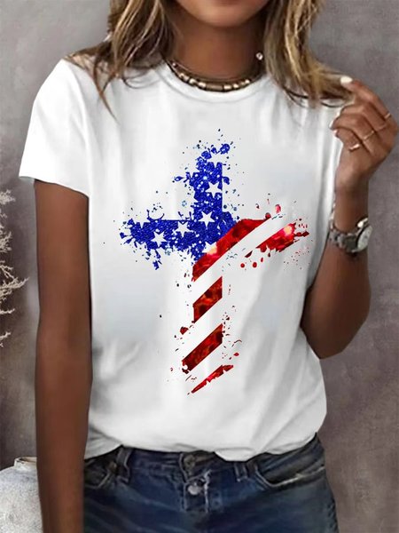 

Casual Text Letters Crew Neck Short Sleeve T-shirt, White, T-shirts