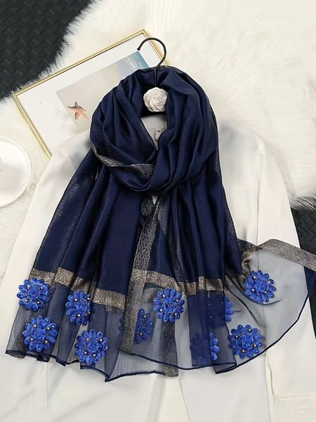 

Elegant Beaded Applique Organza Scarf, Navyblue, Scarves