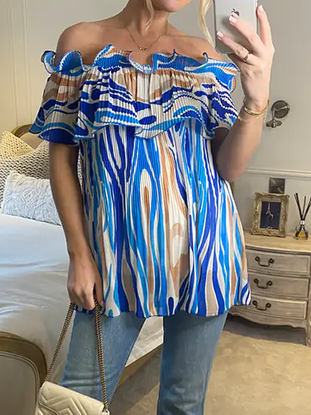 

Loose Cold Shoulder Short Sleeve Elegant Shirt, As picture, Blouses and Shirts
