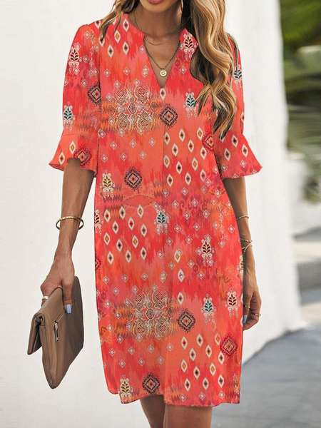 

Women's Short Sleeve Summer Geometric V Neck Daily Going Out Casual Mini H-Line Orange, Dresses